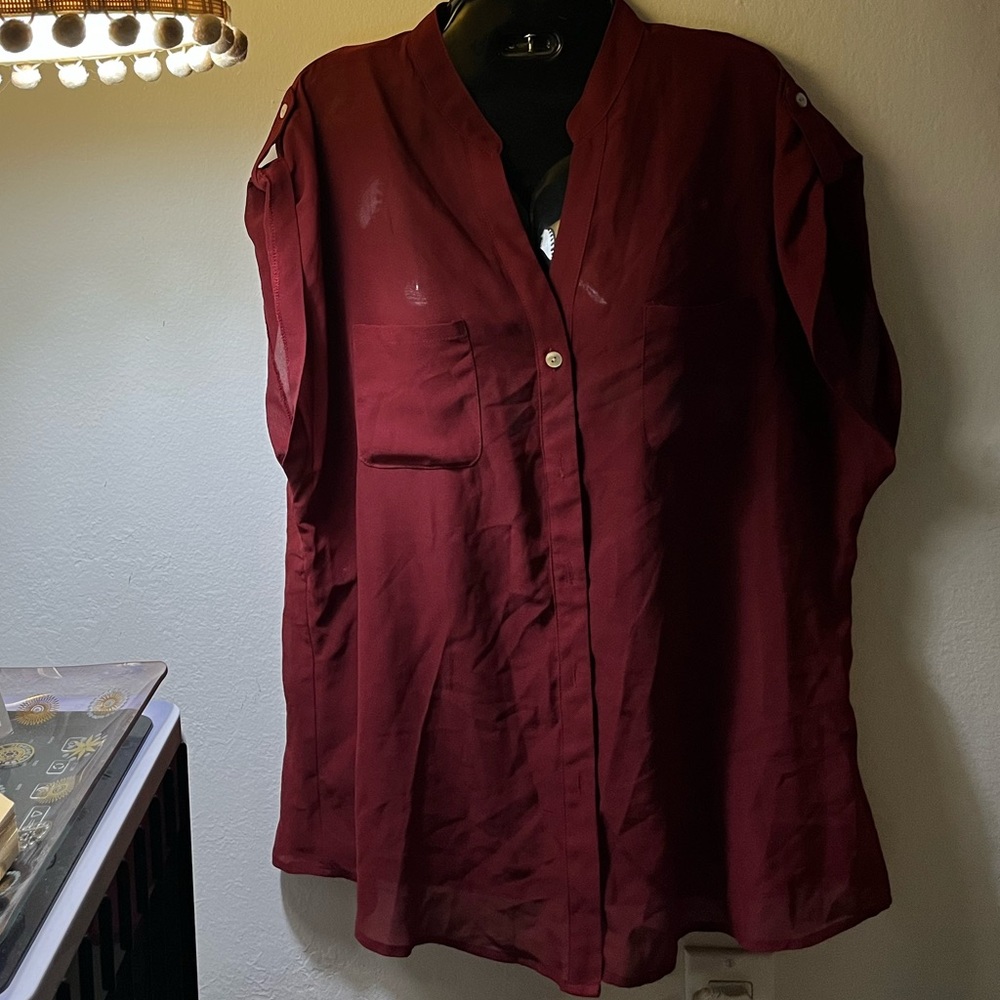 Forever21 Chiffon band collar pocket blouse